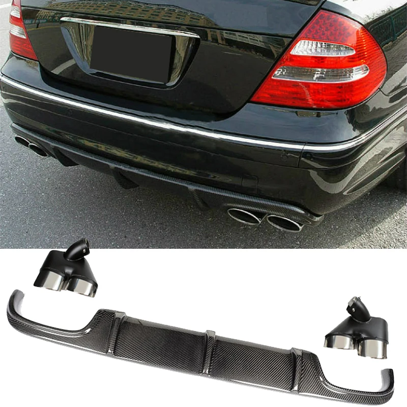 Kohlefaser-Hecks toß stangen diffusor lippe für Mercedes Benz W211 E55 Amg  Limousine 4 Türer 2014-2017 Auto Heck diffusor mit Auspuffs pitzen