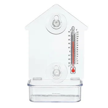 

Balcony Multipurpose Transparent PVC Pet Supplies Surface Mounted With Thermometer Window Bird Feeder House Shaped Birdhouse