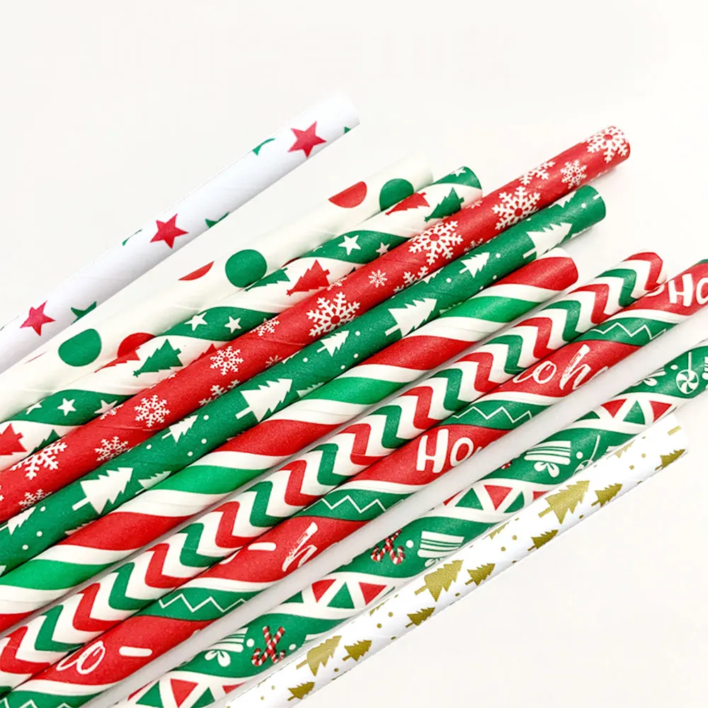 Рождественская серия, экологичные одноразовые разлагаемые бумажные трубки из крафт-бумаги, Креативные Свадебные, новогодние, вечерние, банкетные, бумажные, соломенные