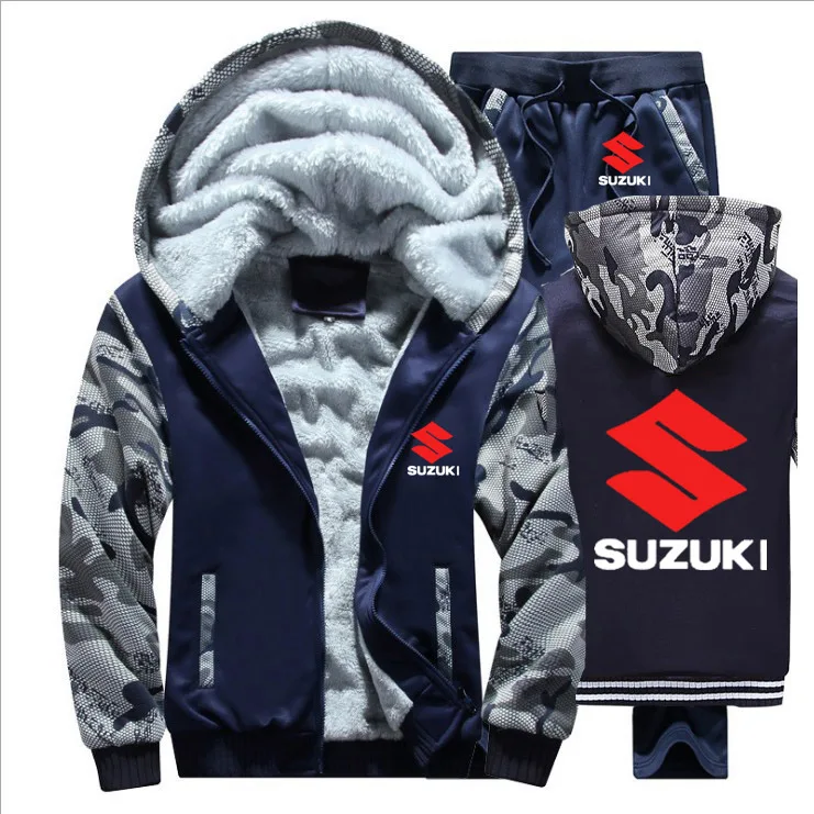 Толстовки мужские автомобиль Suzuki Логотип мужские s толстовки костюм зимний толстый теплый флис хлопок спортивный костюм на молнии мужские