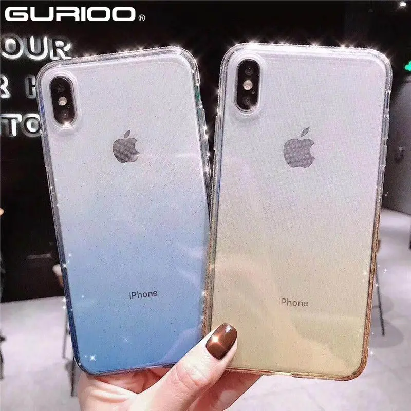 Блестящий Алмазный Мягкий чехол для iphone X 6 6s 7 8 plus градиентный цвет силиконовый