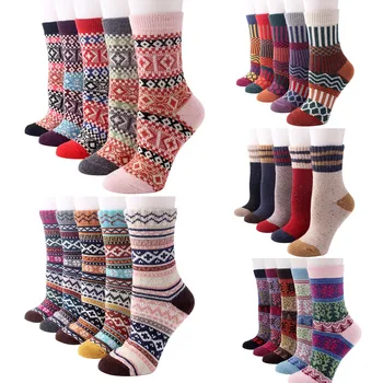 

Socks Christmass Winter Funny Socks 5Pair Womens Vintage Style Thick Wool Warm Winter Cotton Socks W1120