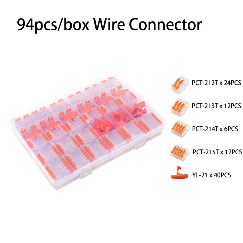 PCT-21TM(94PCS) Универсальный Компактный проводной соединитель 222-412 типа проводник соединительный клеммный блок с крепежными аксессуарами - Цвет: PCT-21TM(94PCS)