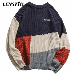 LENSTID осенние мужские трикотажные пуловеры в стиле хип-хоп с цветным блоком в стиле пэчворк Harajuku высокого качества Модные уличные мужские