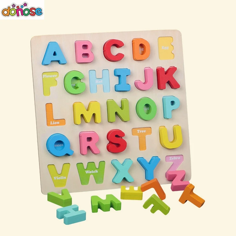 

30*30CM Kids Wooden Toys Large Puzzle Board Alphabet Letters Board Digital 3D Puzzle Kids Early Educational Toys For Children