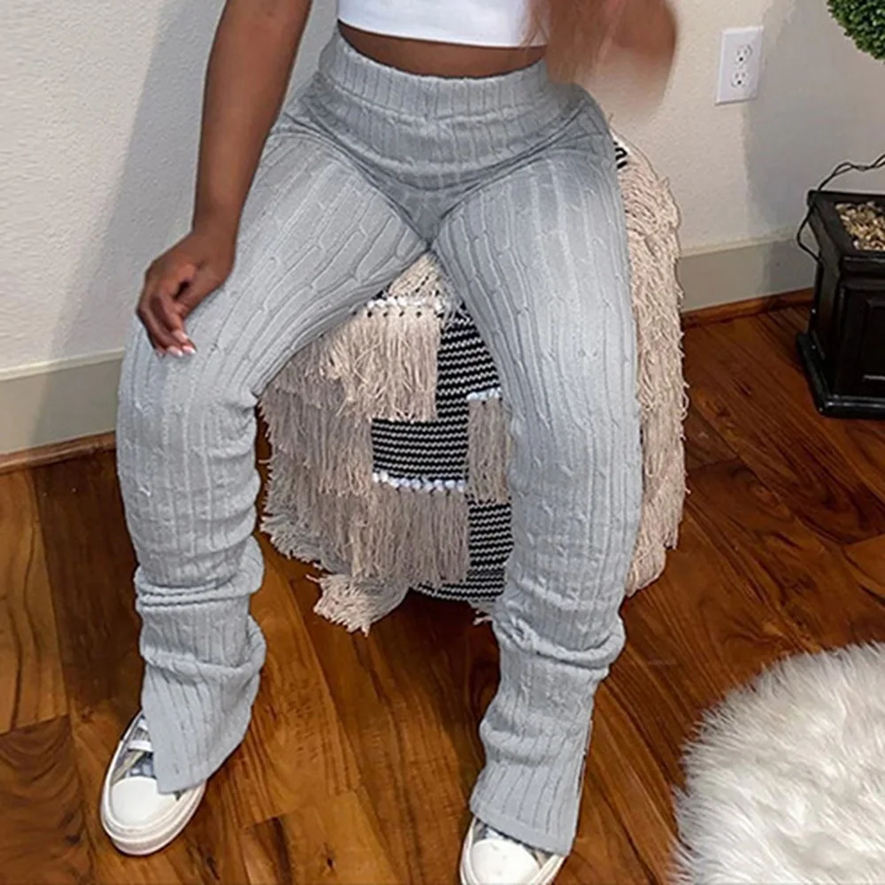 

Knitting Twist Autumn Winter stacked leggings Women Pencil Pants Fashion 2020 Skinny Long Trousers Casual Workout Solid Pants