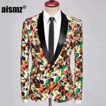 

Aismz Tide Men's Plus Size Apple Pattern Fashion Suit Jacket Slim Fit Casual Blazer Designs Stage Wear Blazers and Suit Jackets