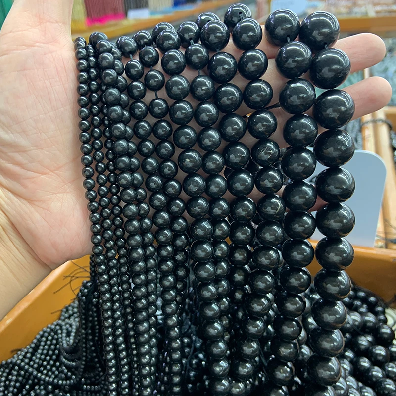 4-16mm Natural Russia Shungite Stone 15'' Round DIY Healing Loose Beads For Jewelry Making Women Men Beads Bracelet Necklace