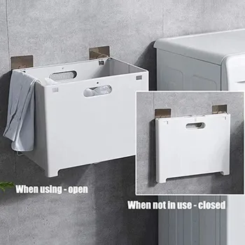 

Punch-free Folding Organizers Basket Bathroom Wall Hanging Laundry Storage Basket Housekeeping Storage box Holder NEW
