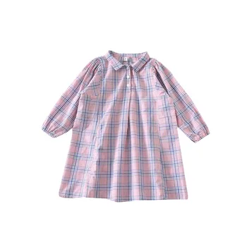 

WLG Girls Dresses Kids Turn Down Collar Long Sleeve Plaid Pink Dress Baby Girl Casual All Match Dress for 1-5 Years