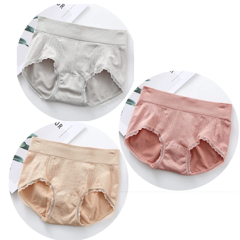 Gray Pink Apricot 3 шт./компл. японский Стиль кружевные трусики с открытой промежностью со средней талией нижнее белье, бесшовное нижнее белье, корректор ягодиц однотонные Цвет из хлопка трусы для девушек, женские, зимние сапоги - Цвет: Gray Pink Apricot
