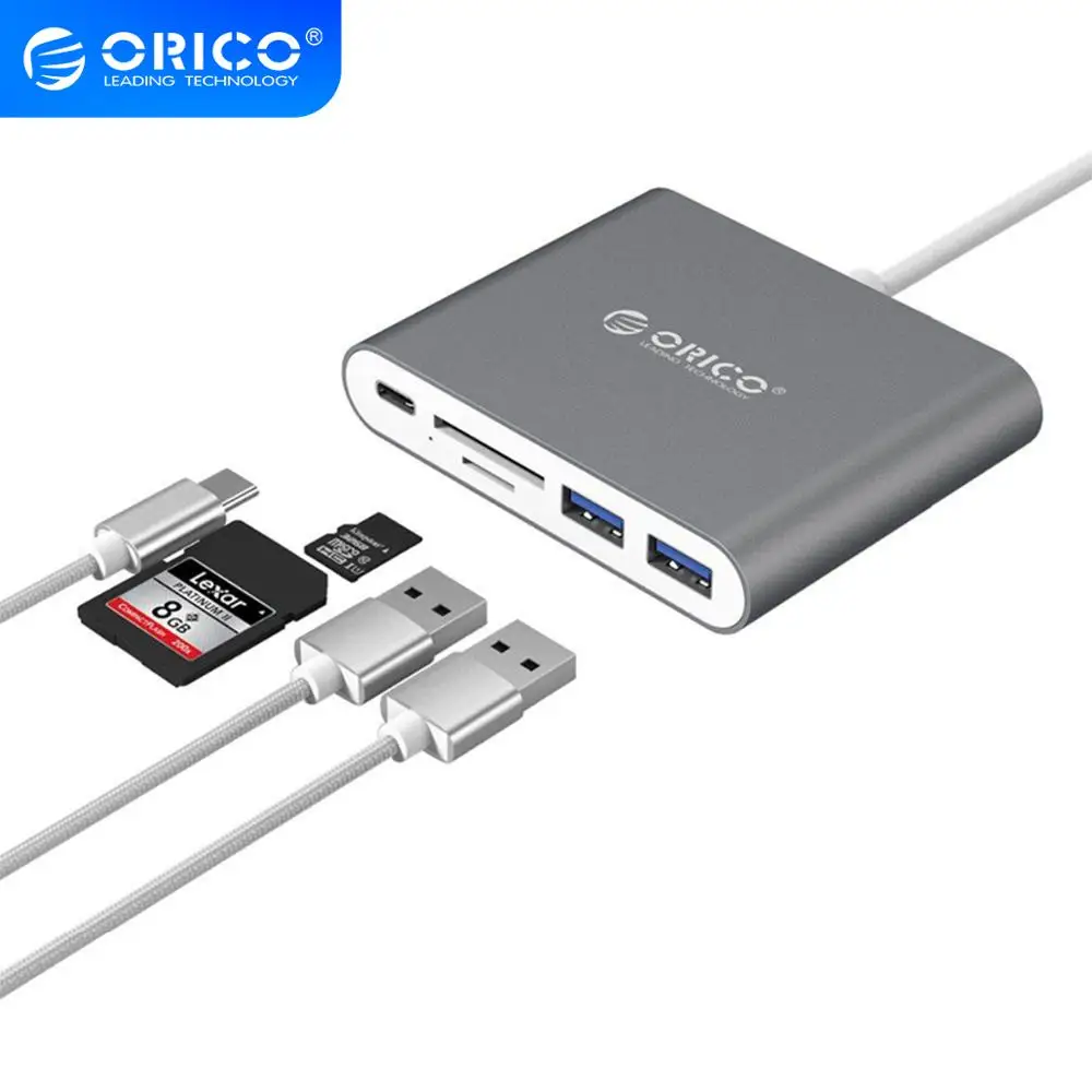 Алюминиевый кабель ORICO Type C устройство для чтения карт SD TF с 2 портами USB 3 0