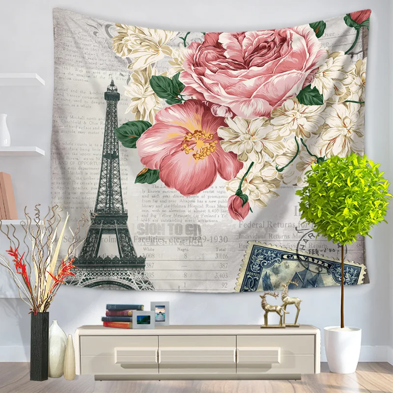 Европа романтический город париж башня узор роза цветок гобелен настенный для