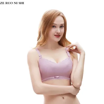 

ZE RUO NI SHI top quality bras for women sexy women lace bras Color cotton Upper button One Piece Push Up prevent droop bras