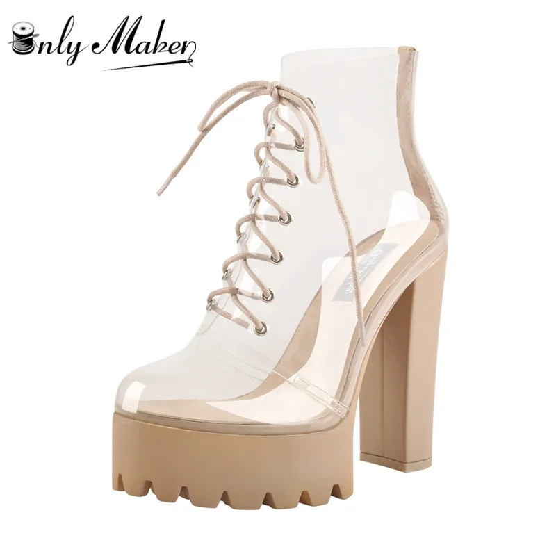 Женские ботильоны на шнуровке Onlymaker летние прозрачные платформе и массивном