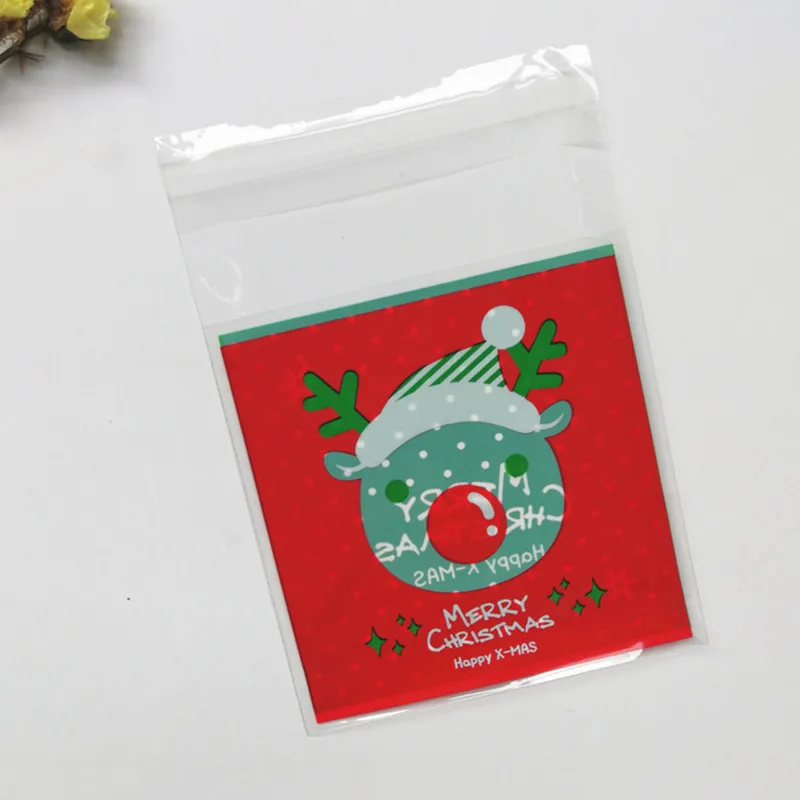 100 шт рождественское печенье конфеты драги пакет Diy самоклеющийся пакет boppbags подарки сумка Новогодние украшения для дома выпечки - Цвет: 2-elk bag