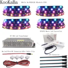 WS2812B WS2812 RGB Led bande lumineuse individuellement adressable IC SP107E Bluetooth contrôleur de musique DC5V transformateur alimentation