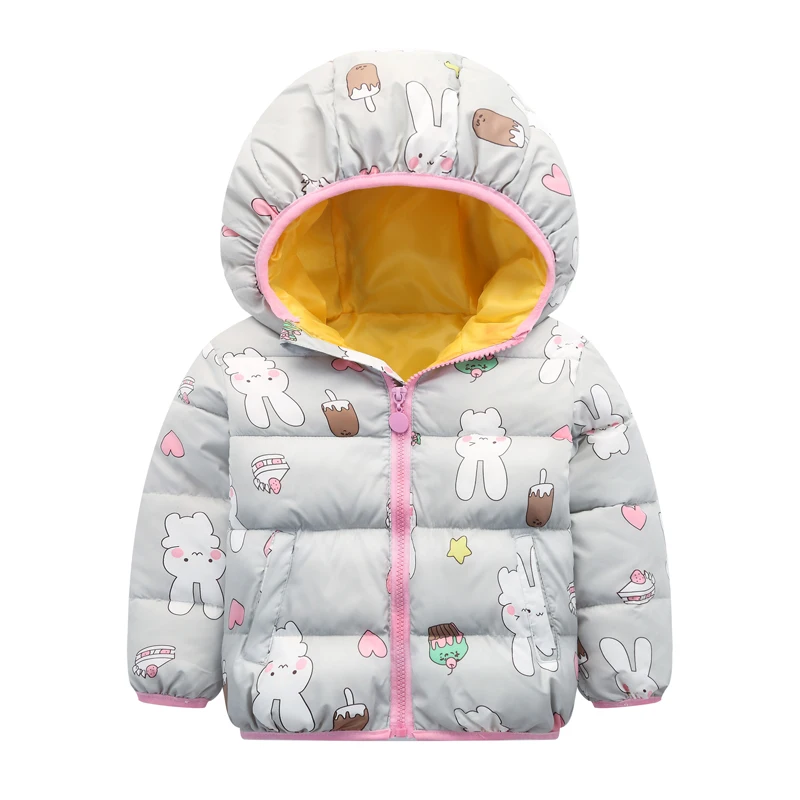 Зимнее пальто для малышей; милая куртка с капюшоном и рисунком кролика для малышей; Детское пальто; плотная теплая одежда; детские парки