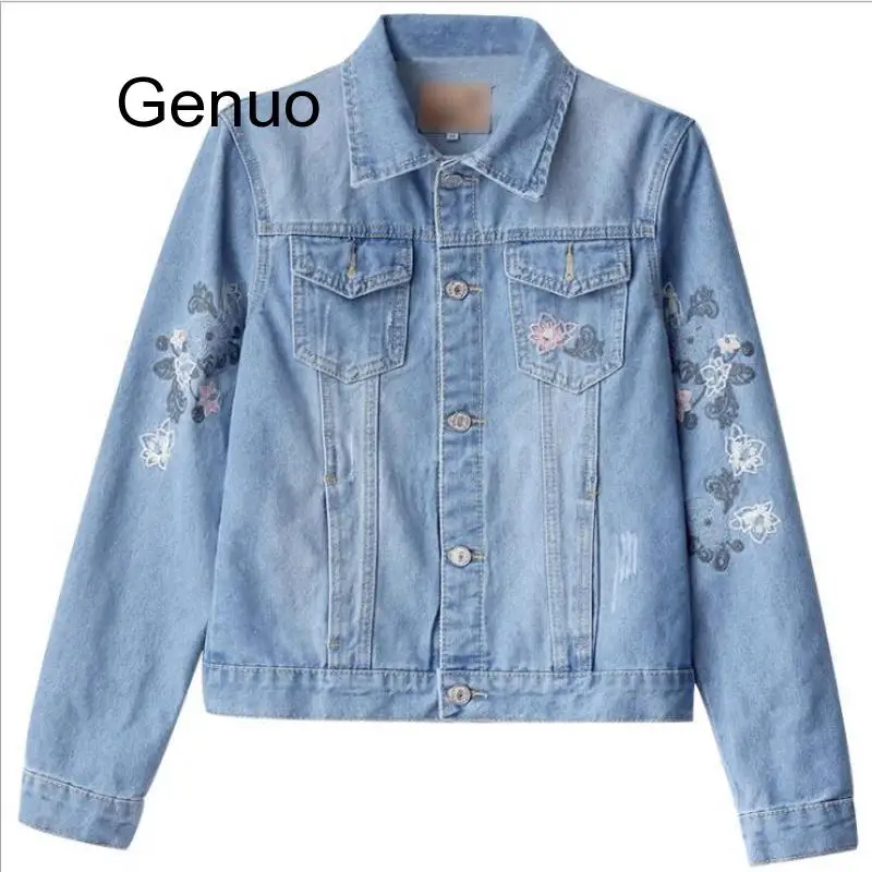 Denim Coat Women Boyfriend Jean Coats Streetwear Vintage Oversize Embroidery Elegant Jeans Jacket Women Clothes 2020