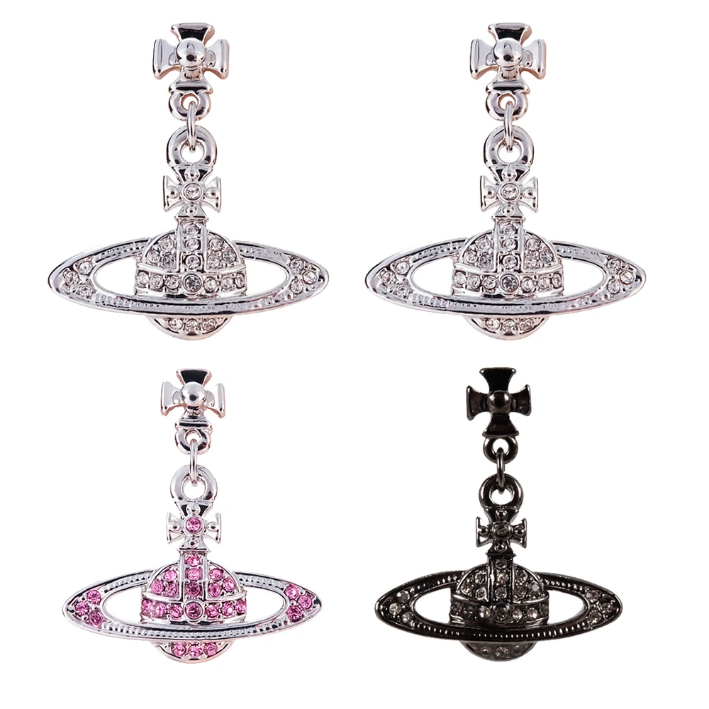 

XIAOJINGLING CZ Crystal Saturn Planet Drop Earrings Sparkling Rhinestone Cross Earring Drop Ear Pin Women Girls Gifts 1Pair