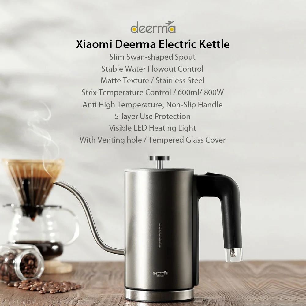 Xiaomi Deerma электрический чайник, чайник для чая, кофе, воды, гладкий контроль воды, светодиодный индикатор нагрева, 600 мл, 220 В, 800 Вт