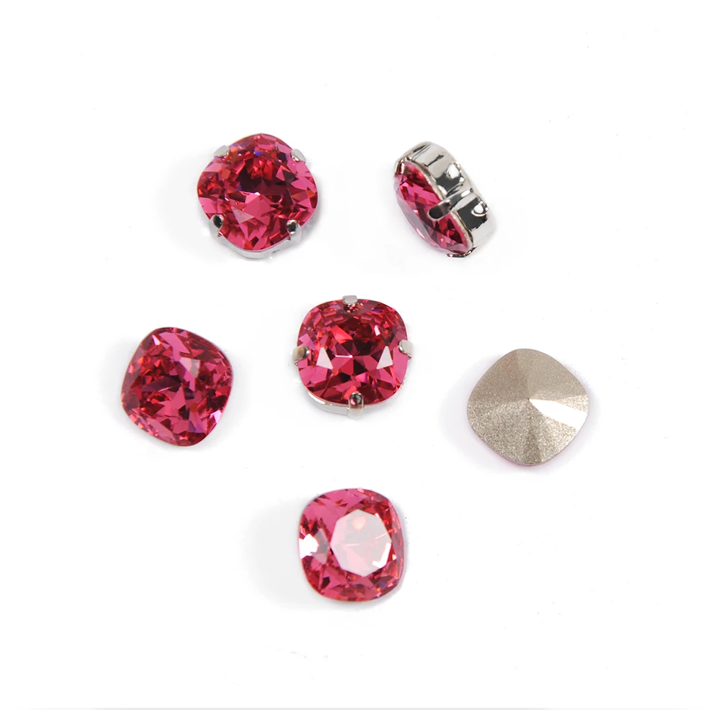 

4470 Fuchsia Cushion Cut Glass Strass Gems DIY Sewing Crystal Fancy Stones Pointback Sewn Rhinestone For Clothing