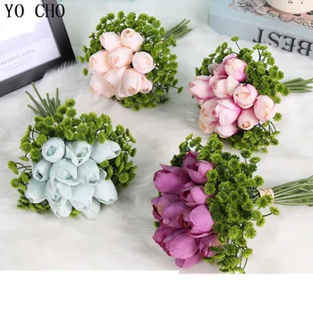 

YO CHO 1 Bouquet 12 Heads Artificial Tulip Flower Mini Silk Fake Flowers for DIY Home Garden Wedding Decor Imitation Tulip Flore