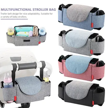 

Multifunctional Portable Baby Stroller Caddy Bag Organizer with 6 Pockets for Milk Bottles Diapers Wipes Snacks Clothes Toys