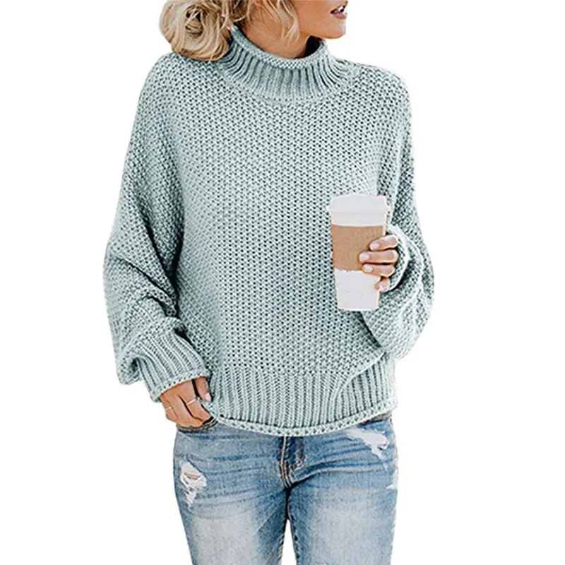 

Turtleneck Knitted Sweater Women Jumpers Loose Autumn Long Sleeve Woman Pullovers Sweaters Casual 2020 Plus Size Winter Sweater