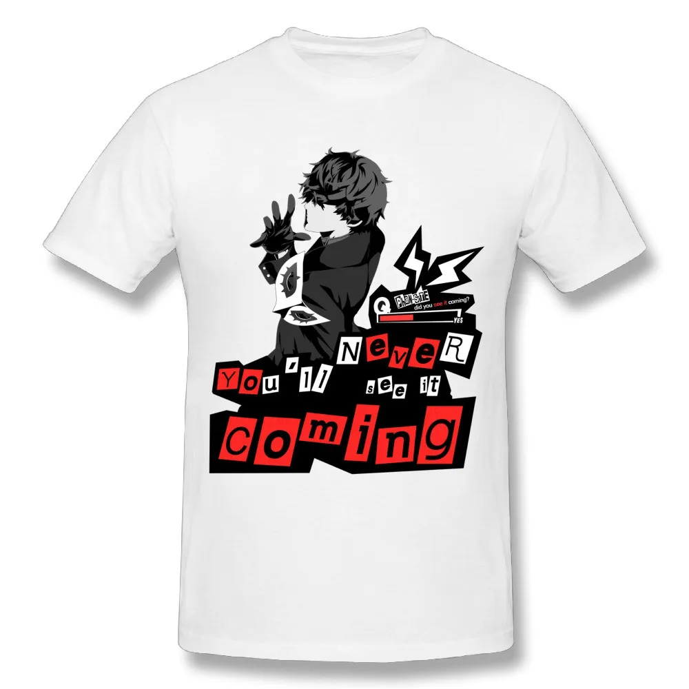 Модная футболка с принтом Game Persona 5 Joker летняя модная надписью Never See It Coming Great Design