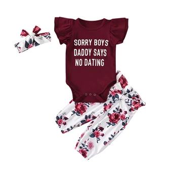 

Newborn Baby girls clothes 3PCS Sets Cute Flower Printed Baby Romper+Pants+Headband Infant Toddler Girls Clothing Outfit