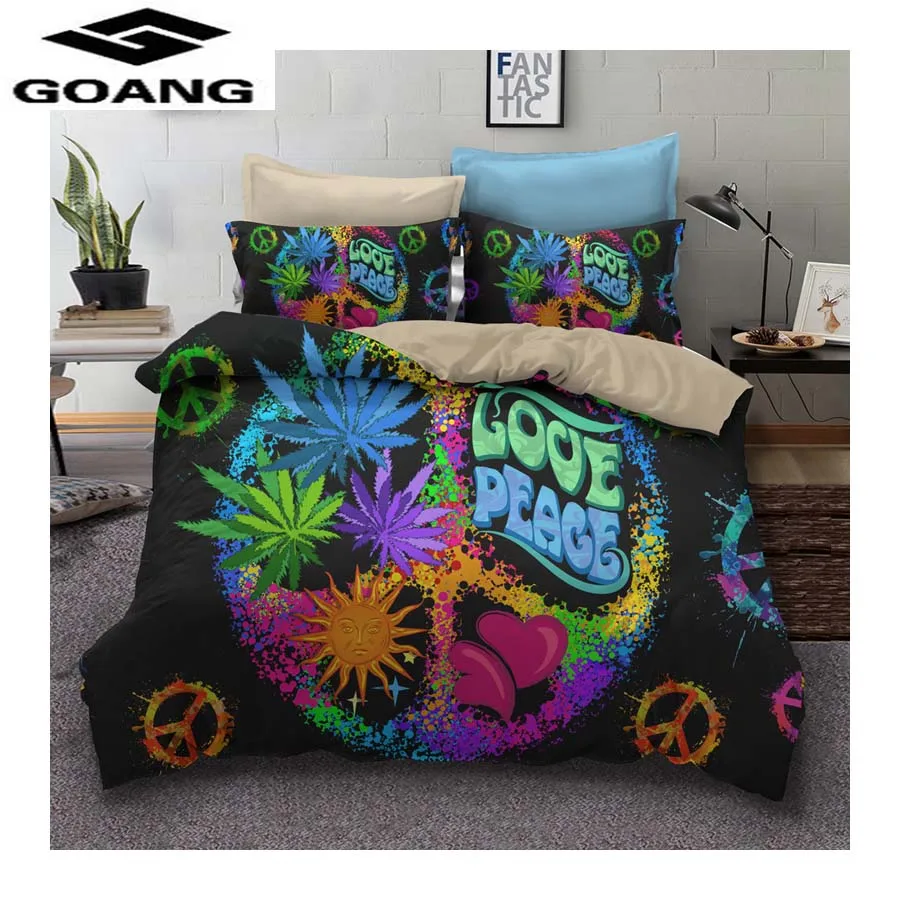 

GOANG luxury bedding sets 3d digital printing Hippy peace symbol bed sheet duvet cover and pillowcase home decoration gift