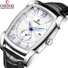 Luxury Retro Men Square Watches CHENXI Silver Waterproof Genuine Leather Men Watches Roman Numerals Stop Watch Calendar Unique ► Photo 1/6