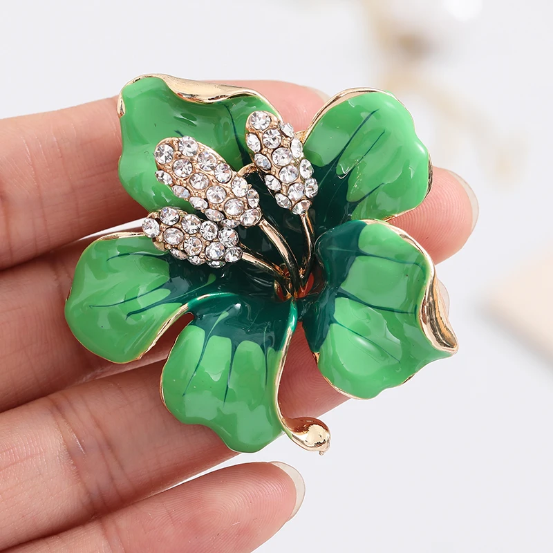 Fashion Red Green And Pink Rhinestone Flower Brooch