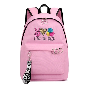 

Women New Fashion Black/Pink Backpack Peace Love Printed Harajuku Daily School Bag Female Cartoon Bookbag Shoulders Bags Zipper