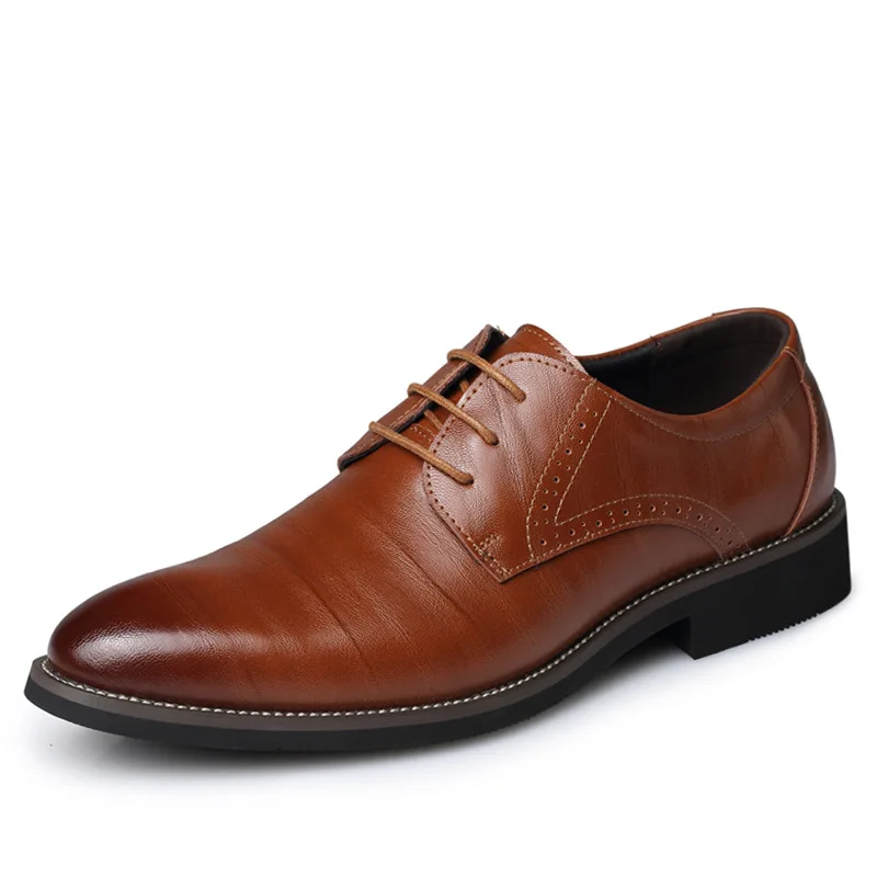 High Quality Genuine Leather Men Brogues Shoes Lace-Up Bullock Business Dress Men Oxfords Shoes Male Formal Shoes Plus Size38-48 - Цвет: light brown