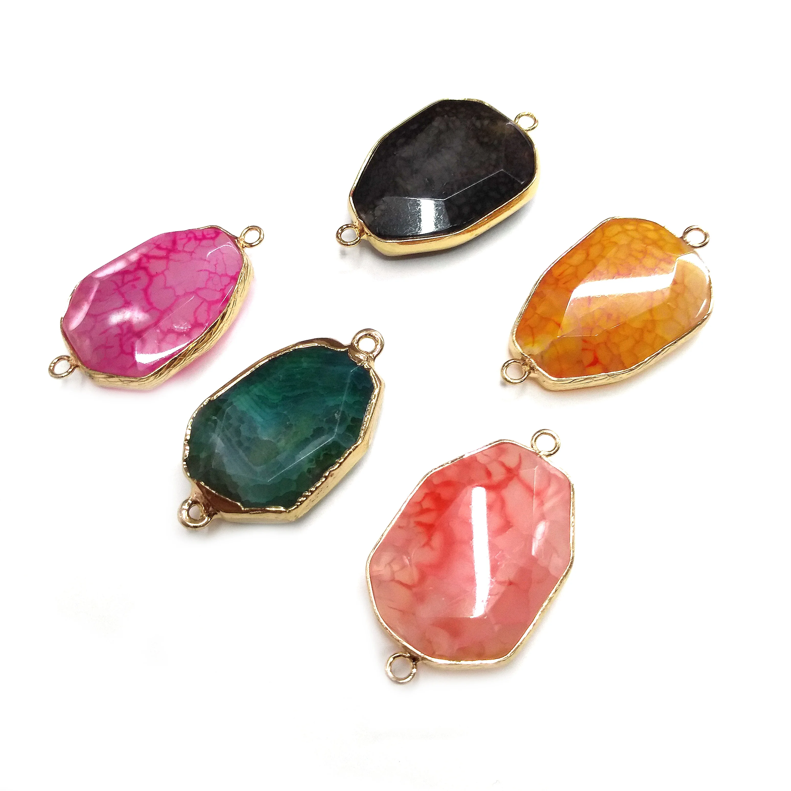 

Natural Stone Agates Pendant irregular Shape Double Hole Connector for Jewelry Making DIY Elegant Necklace Bracelet Accessories