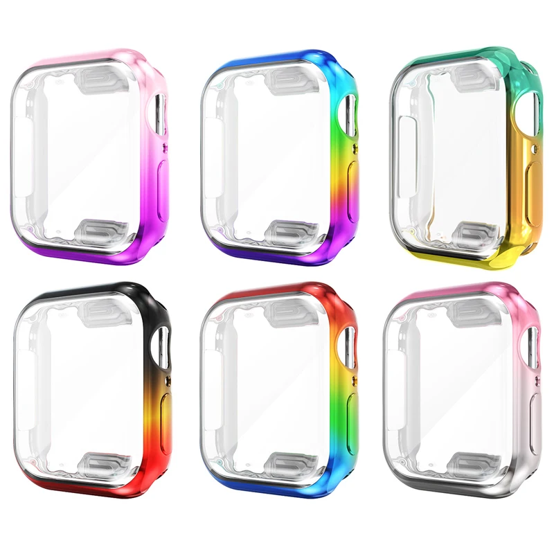 Защитная крышка чехол для apple watch series 5/4/3/2/1 мягкий градиентная расцветка, термополиуретановая защита экрана 40 мм 44 мм, 42 мм, 38 мм, версия для наручных часов iwatch