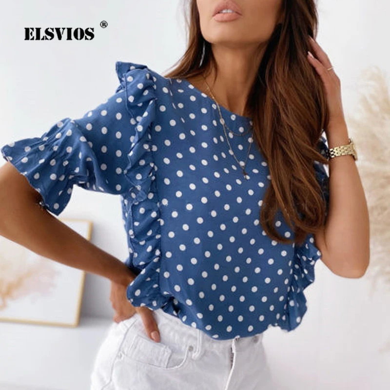 polka dot ruffle blouse