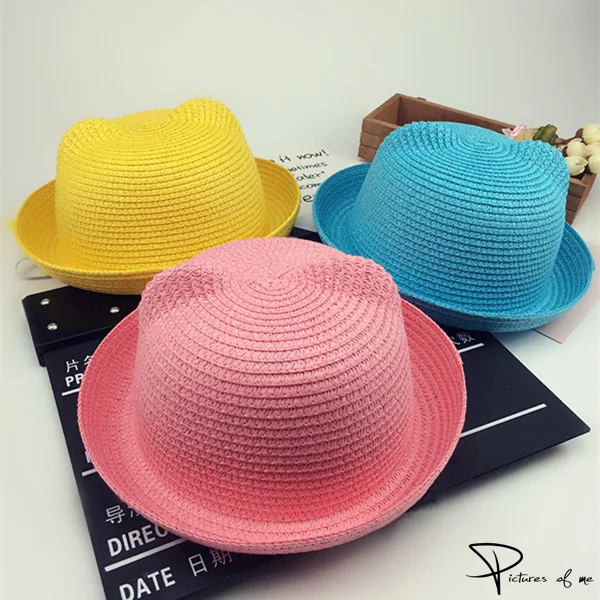 Boys Cap Girls Sun Hat Summer Children Panama Sun Hat Children Ear Decoration Solid Kid Floppy Panama sun hat sun protection hat