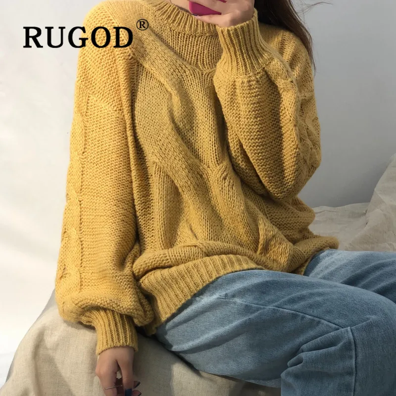 RUGOD женский свитер мохер с круглым вырезом, однотонный свободный Мягкий трикотажный пуловер, модный Женский Повседневный Топ с длинным рукавом