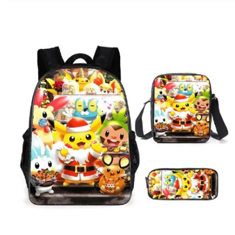 

3pcs Children School Bags Set for Teen Boys Girl Cartoon Pokemon Backpacks Pikachu Book Bag Kids Shoulder Bag mochila escolar