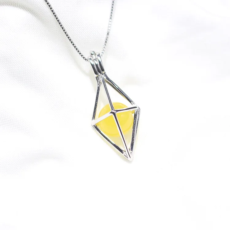 

8-9mm Rhombus Simple Design Blue Amber S925 Silver Pendant Two Wear--Inlaid Every Material Shape Main Stone