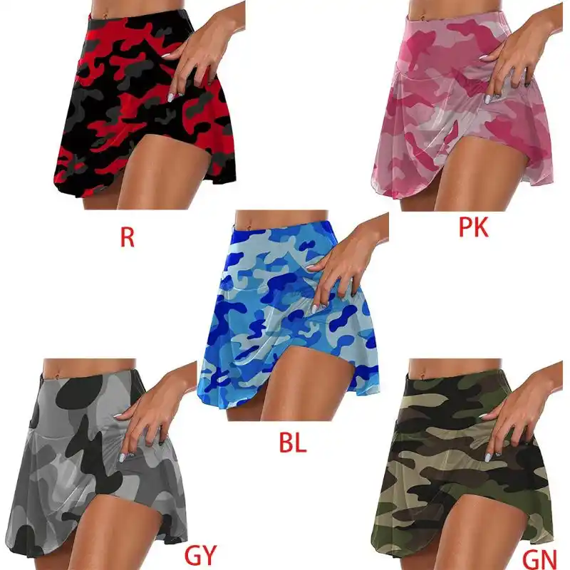 Women High Waisted 2 In 1 Sport Skorts 