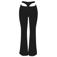 

New Trousers Spring 2021 Women High Waist Hollow Out White Flare Pants Ribbed Sexy Back Triangle Knitted Wide Leg Pants Clothing