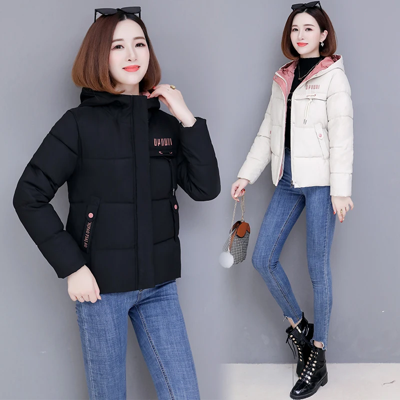 Fashion Short Winter Jacket Women Slim Female Coat Thicken Parka Cotton Hooded Fur Collar candy-colored Ladies Jacket