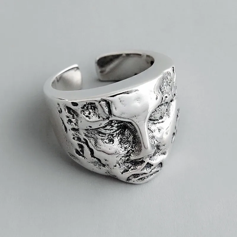 Gothic Minimalist Geometric Portrait Chunky Silver Color Ring For Women Fashion Cool Jewelry