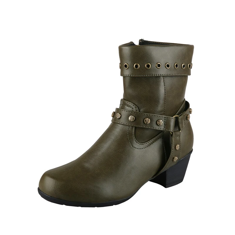 

New Autumn Winter Women's Boots Street Handmade Round Head Thick Heel Side Zipper Tube Undefinedtrend Trend Work Rivet Boots2020