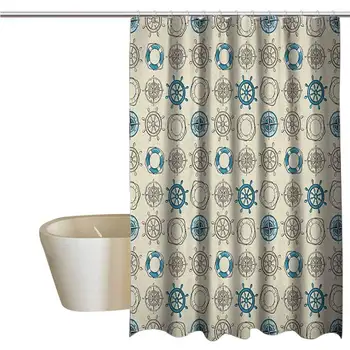 

Compass Extra Wide Shower Curtain Tropical Marine Themed Doodle Art Vintage Inspirations Traveling Exploration Cruise Pattern
