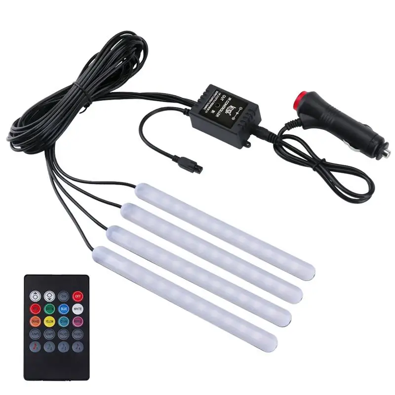 Onever регулируемый 1-4 автомобиль 5050SMD светодиодные полосы света многоцветный свет музыкальный датчик автомобиля Footwall свет с пультом дистанционного управления - Испускаемый цвет: 12V Cigarettelighter